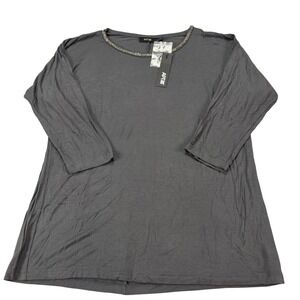 Apt 9 Womens Gray Embellished Neck 3/4 Sleeve Knit Top Magnet Large NWT MSRP $30